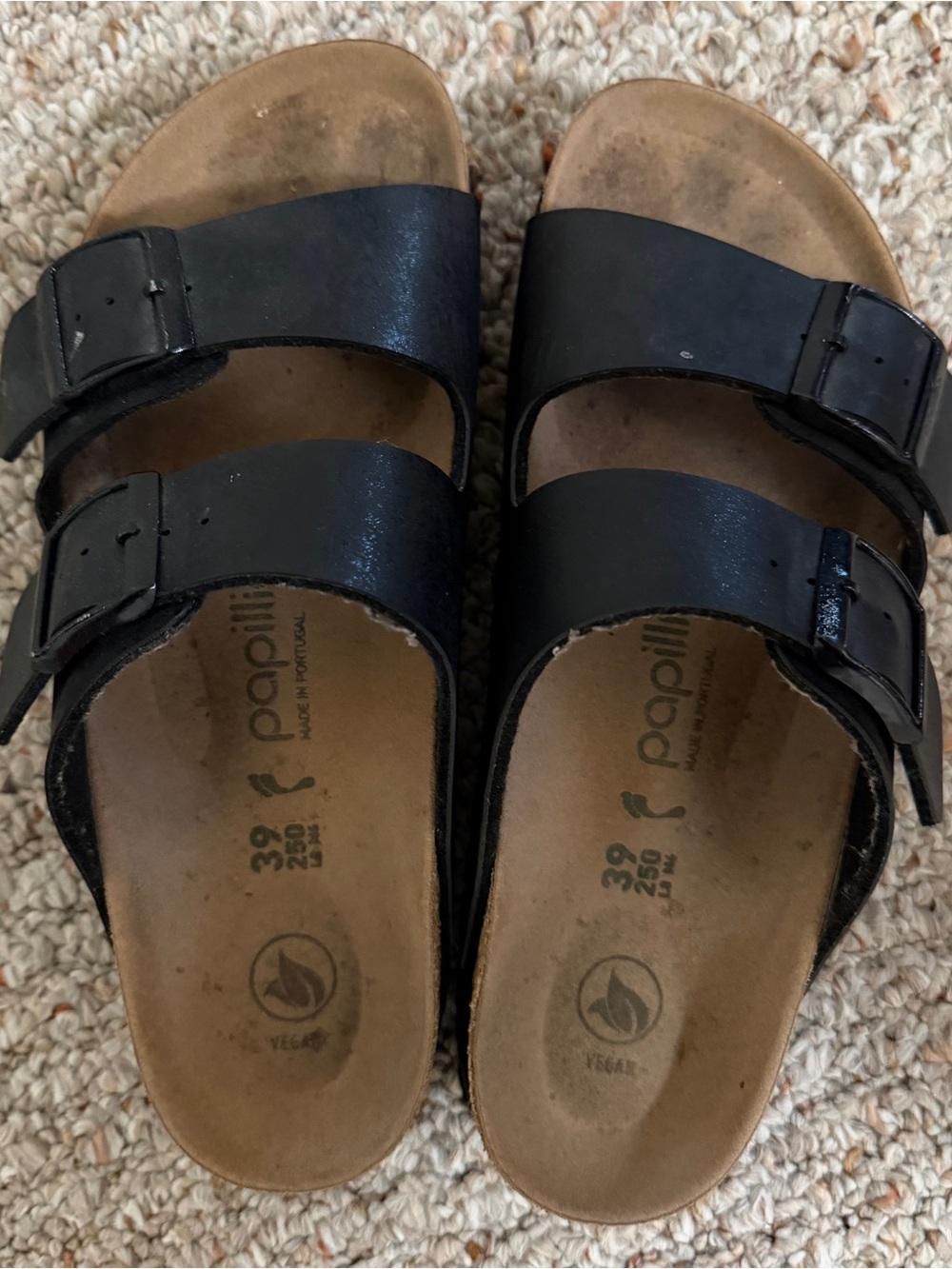 Papillio size 39 Black Platform Two Buckle Slide Sandal GUC
